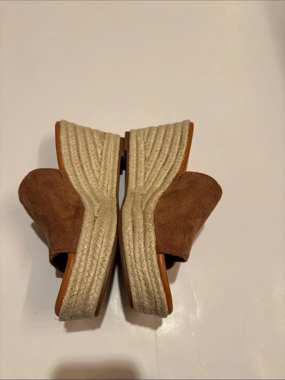 NWOT Ruff Hewn Tan Suede Fringe Espadrille Wedge Slides 6